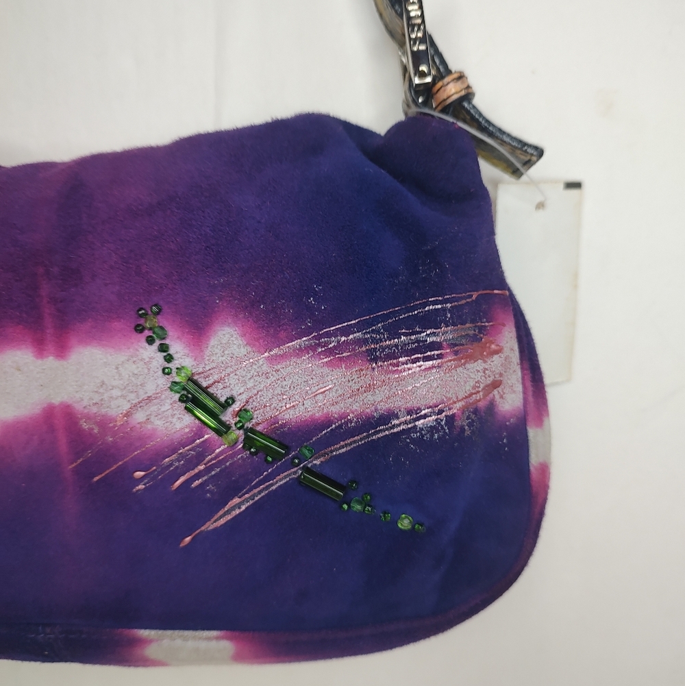 Fendi Suede Baguette Shoulder Bag NWT Beaded Python Flap Handbag Clutch Purple - Picture 12 of 16